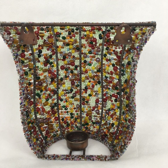 Multi-Colored Beaded Wall Sconce Candle Holder - Picture 6 of 7